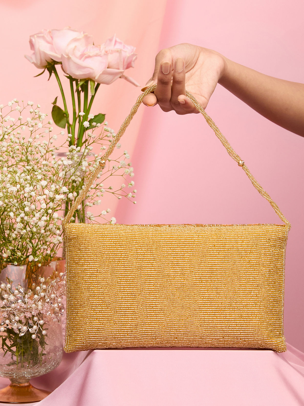 Mohey Women Golden Affluence Envelop Bag