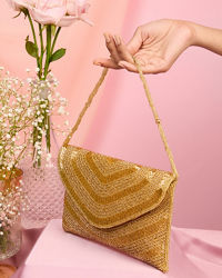 Mohey Women Golden Affluence Envelop Bag