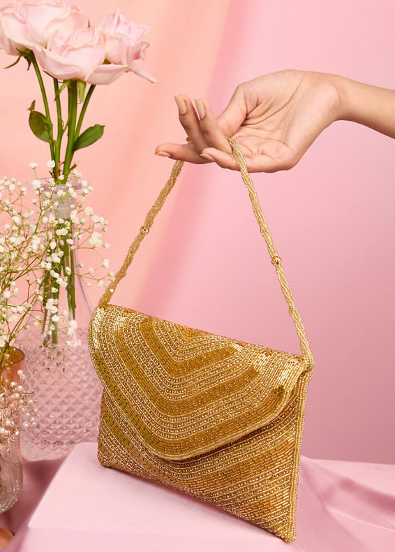 Mohey Women Golden Affluence Envelop Bag