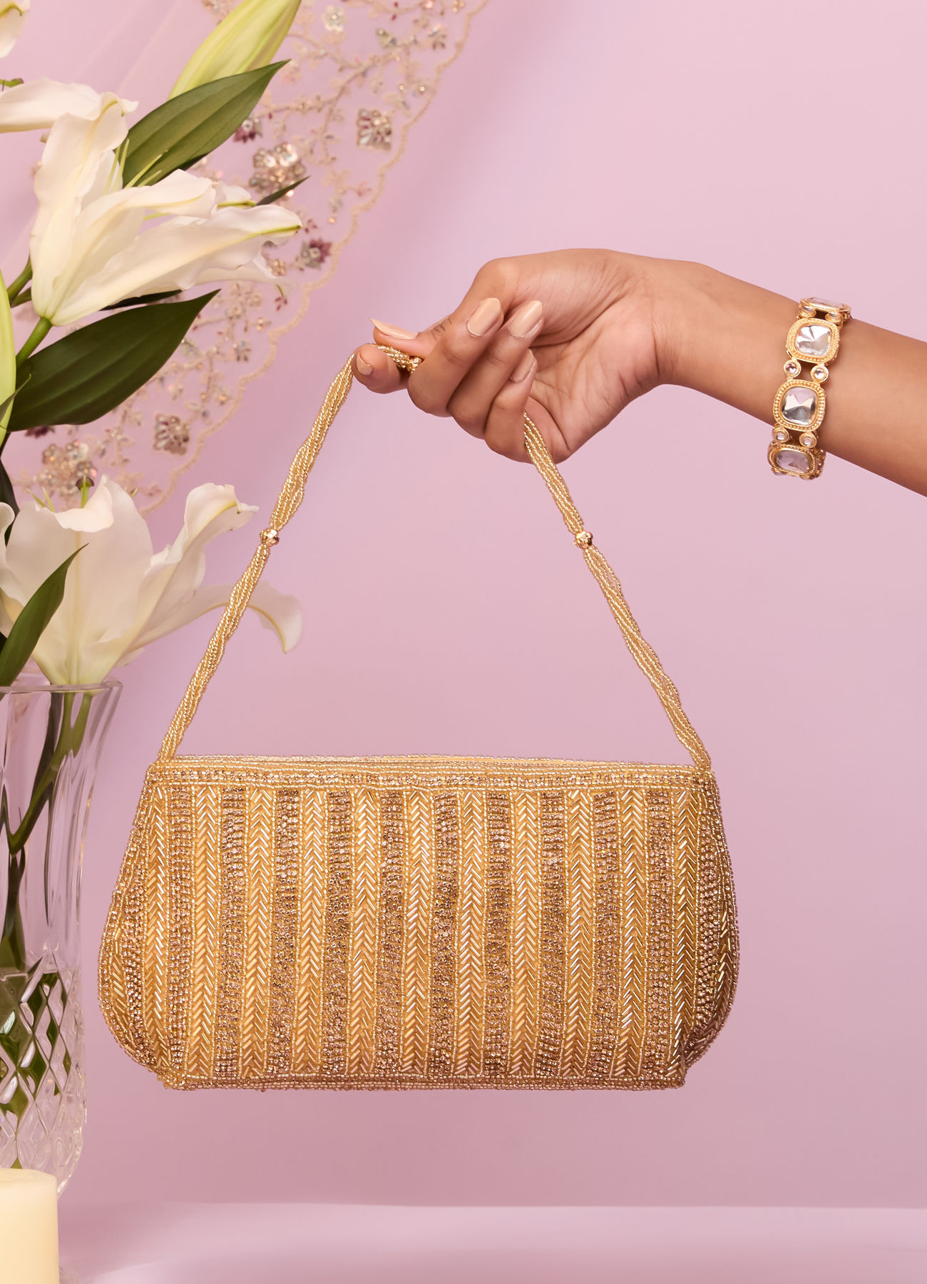 Mohey Women Beaded Artisan Beige Bag