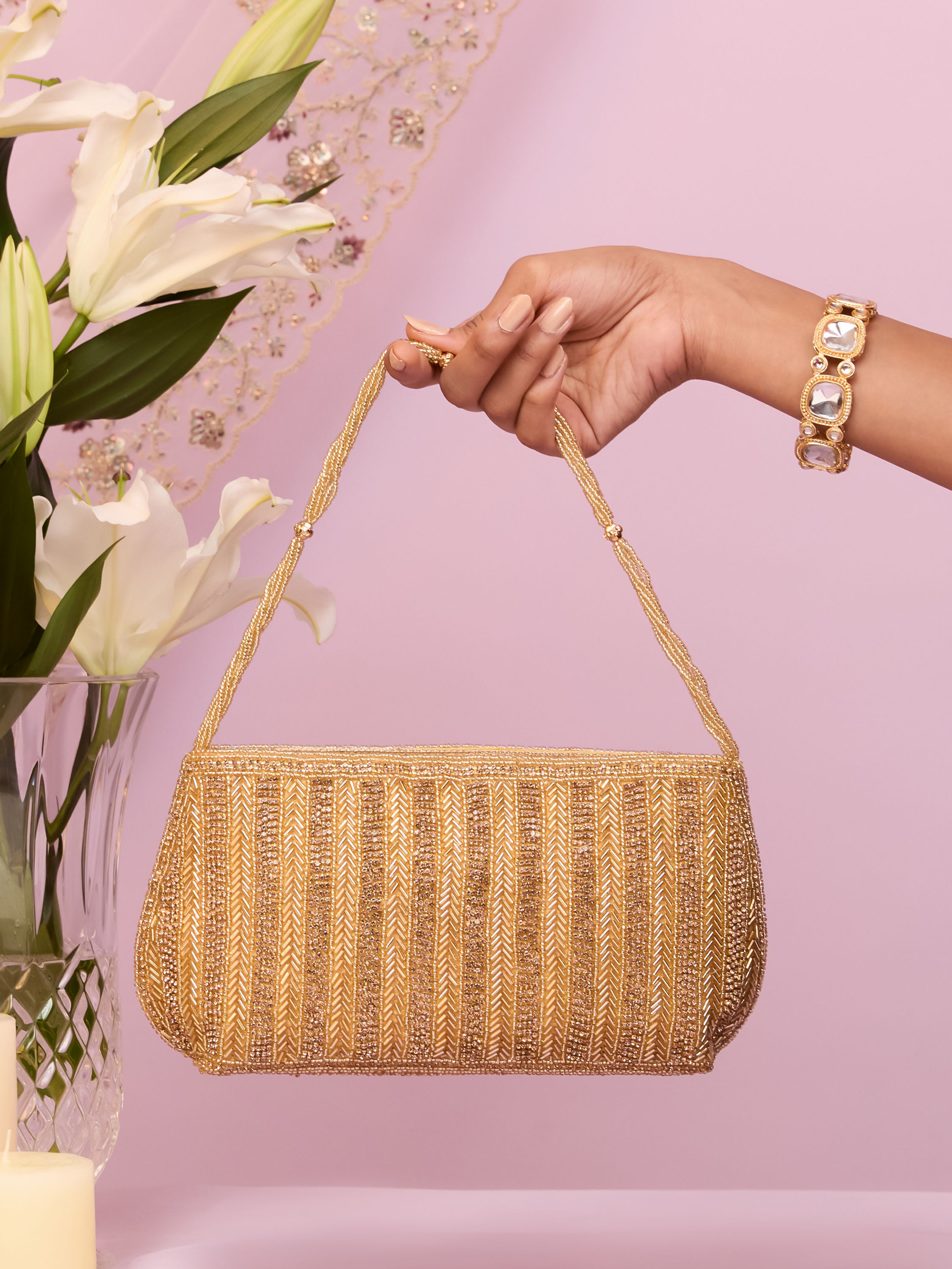 Mohey Women Beaded Artisan Beige Bag