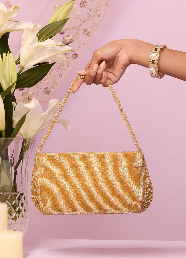 Mohey Women Beaded Artisan Beige Bag