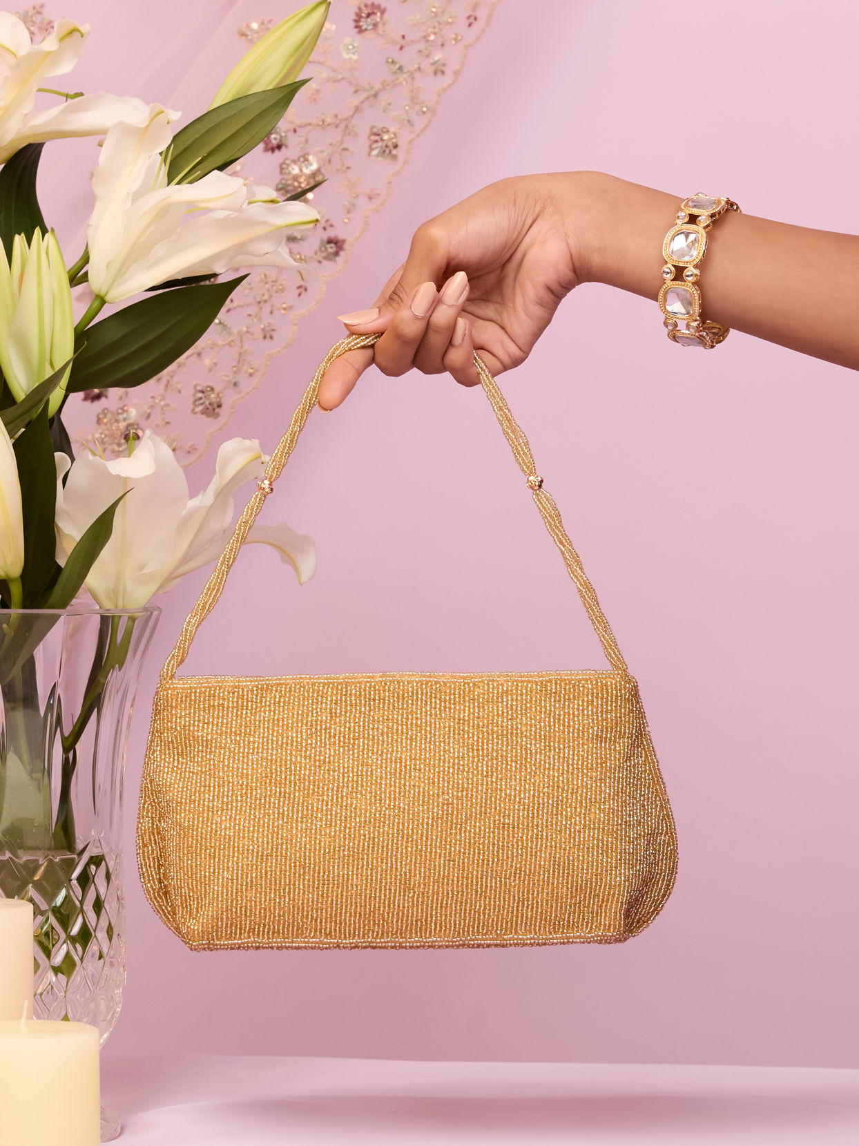 Mohey Women Beaded Artisan Beige Bag