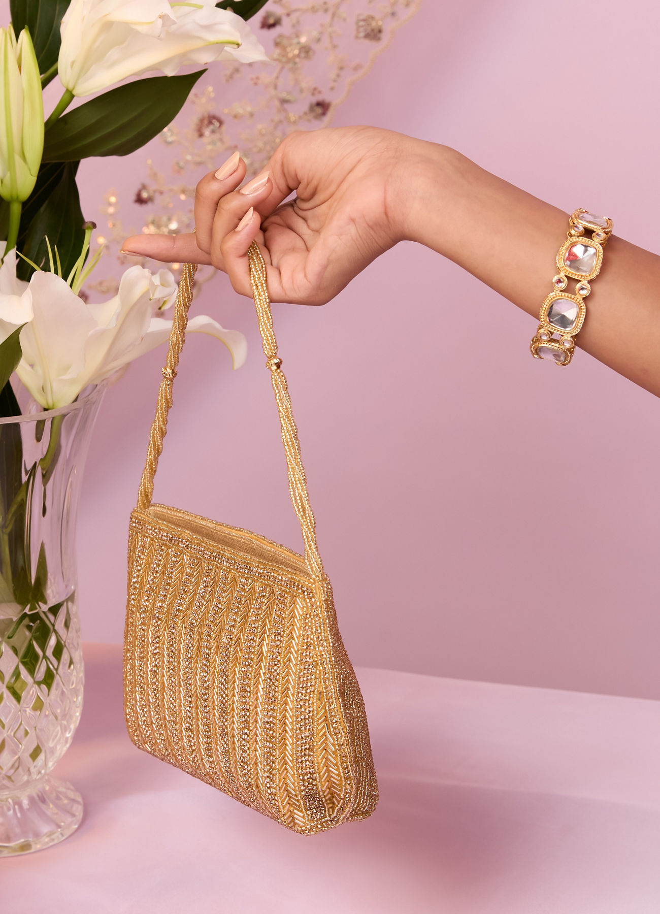 Mohey Women Beaded Artisan Beige Bag