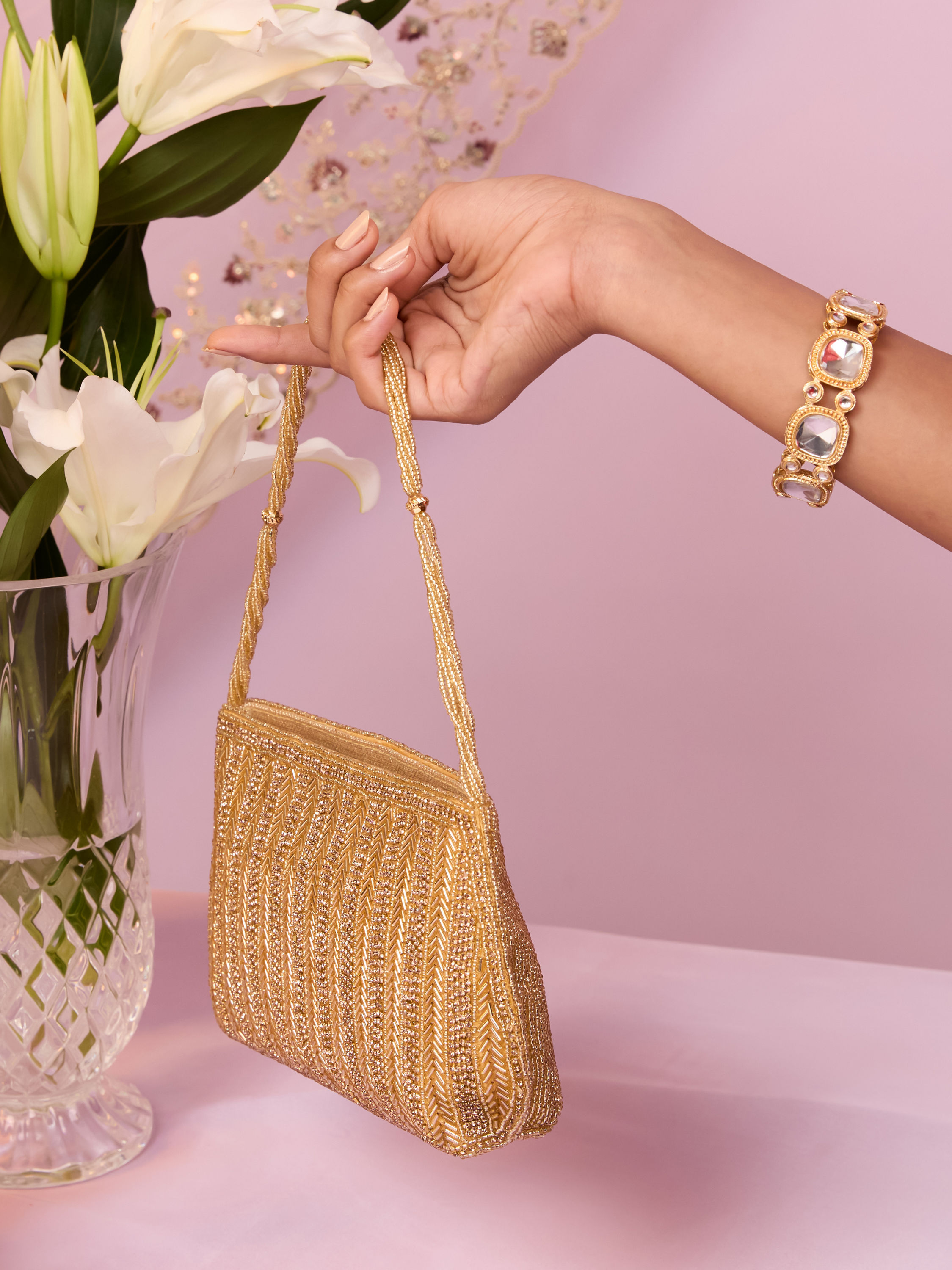 Mohey Women Beaded Artisan Beige Bag
