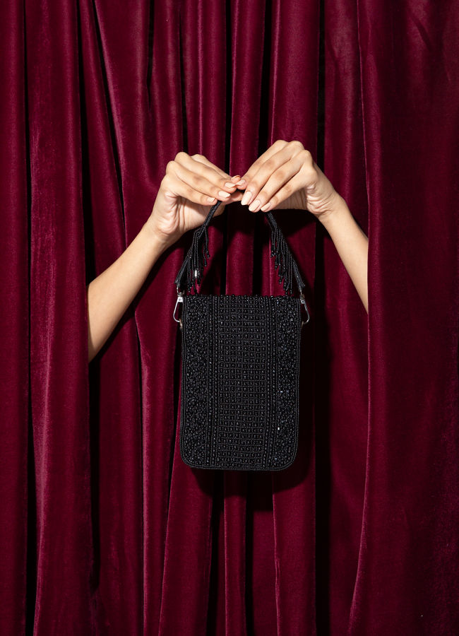Mohey Women Black Satin Glamour Clutch Bag