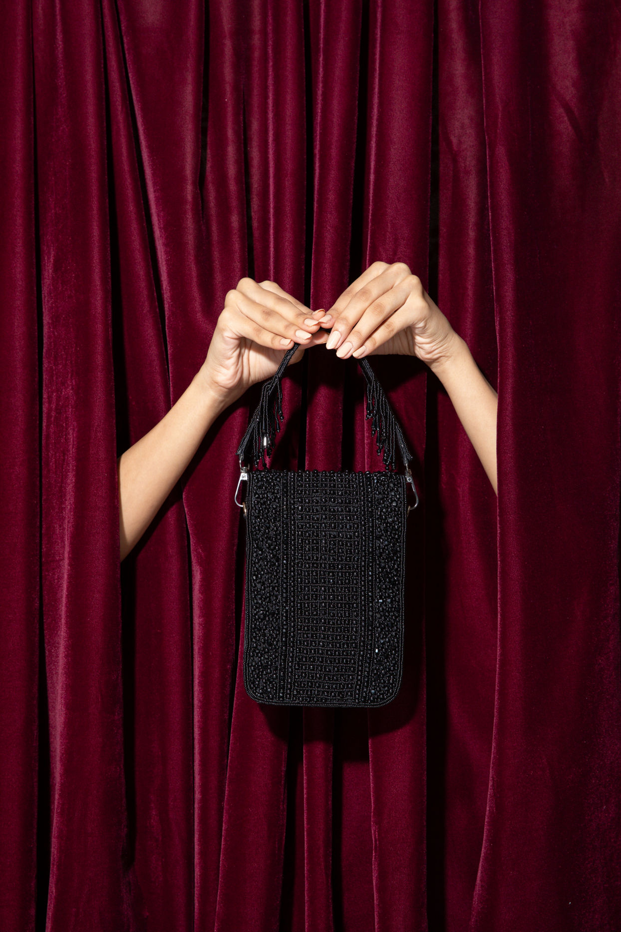 Mohey Women Black Satin Glamour Clutch Bag