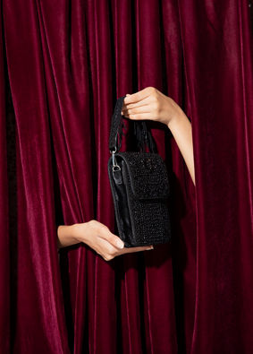 Mohey Women Black Satin Glamour Clutch Bag