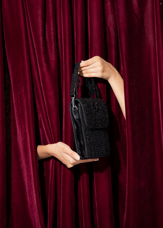 Mohey Women Black Satin Glamour Clutch Bag