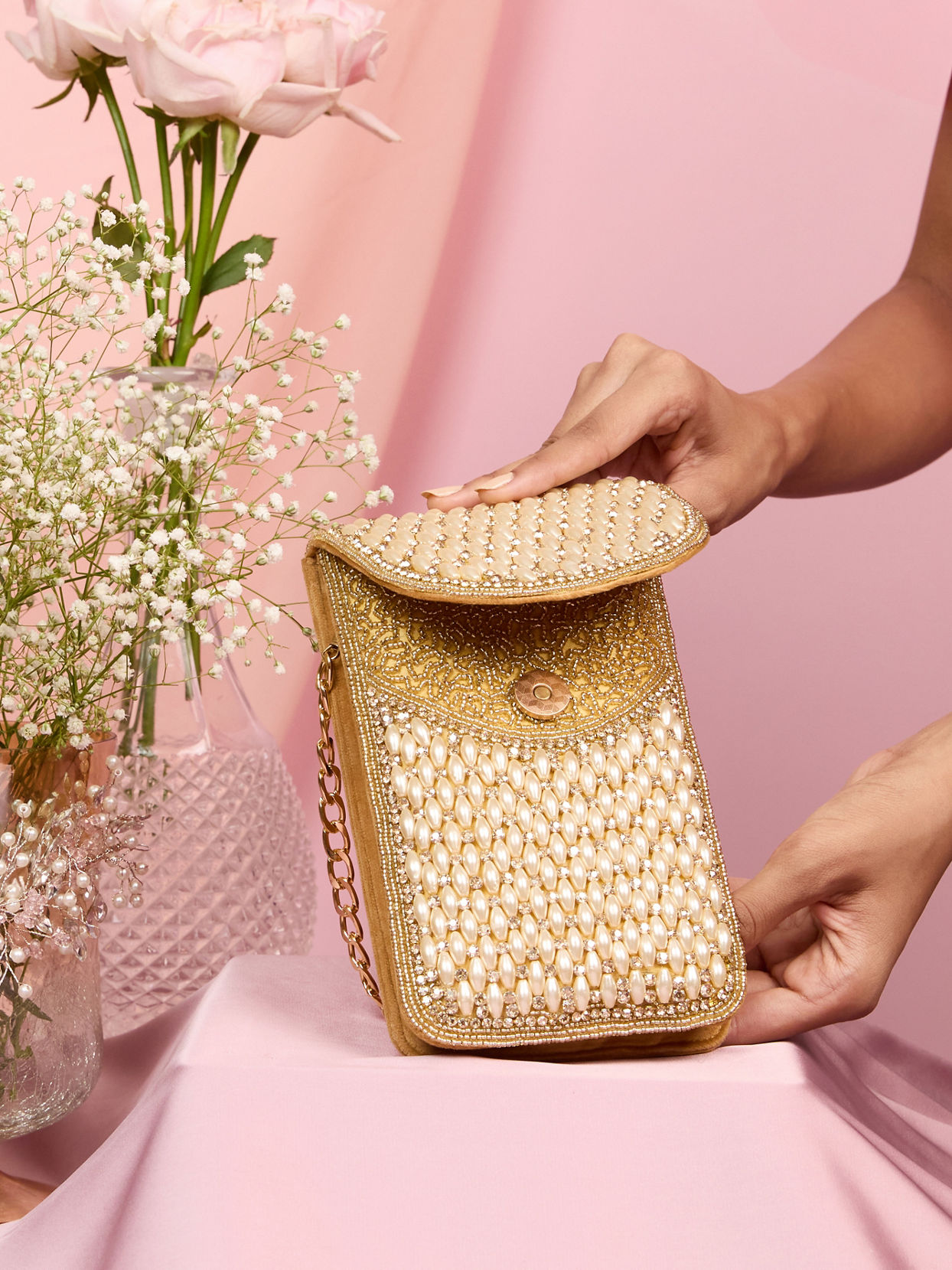 Mohey Women Velvety Beige Clutch Bag