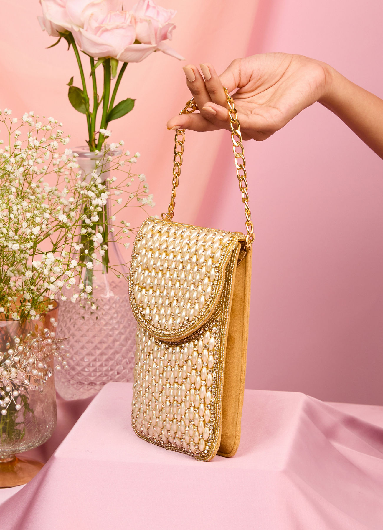 Mohey Women Velvety Beige Clutch Bag