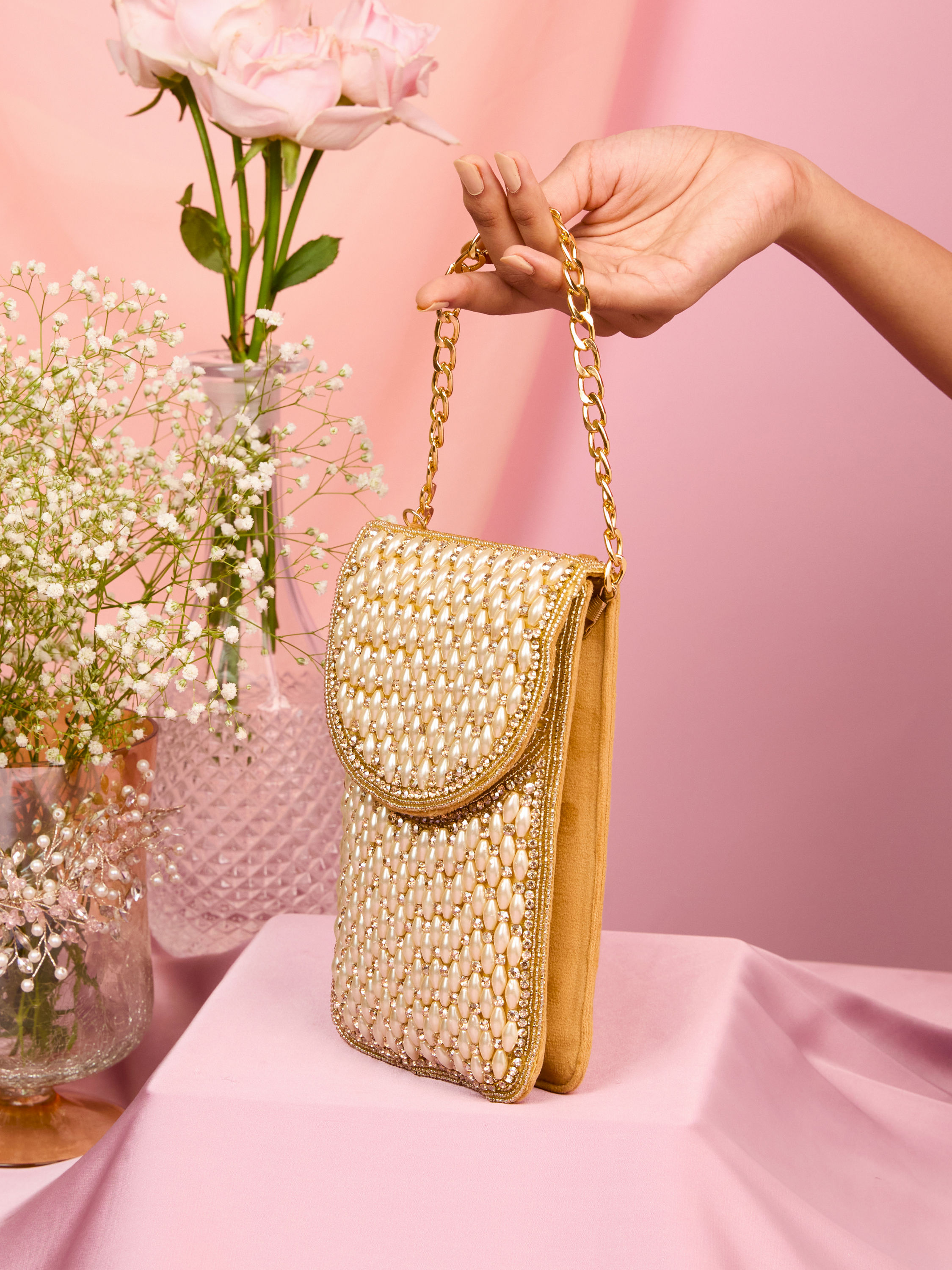 Mohey Women Velvety Beige Clutch Bag
