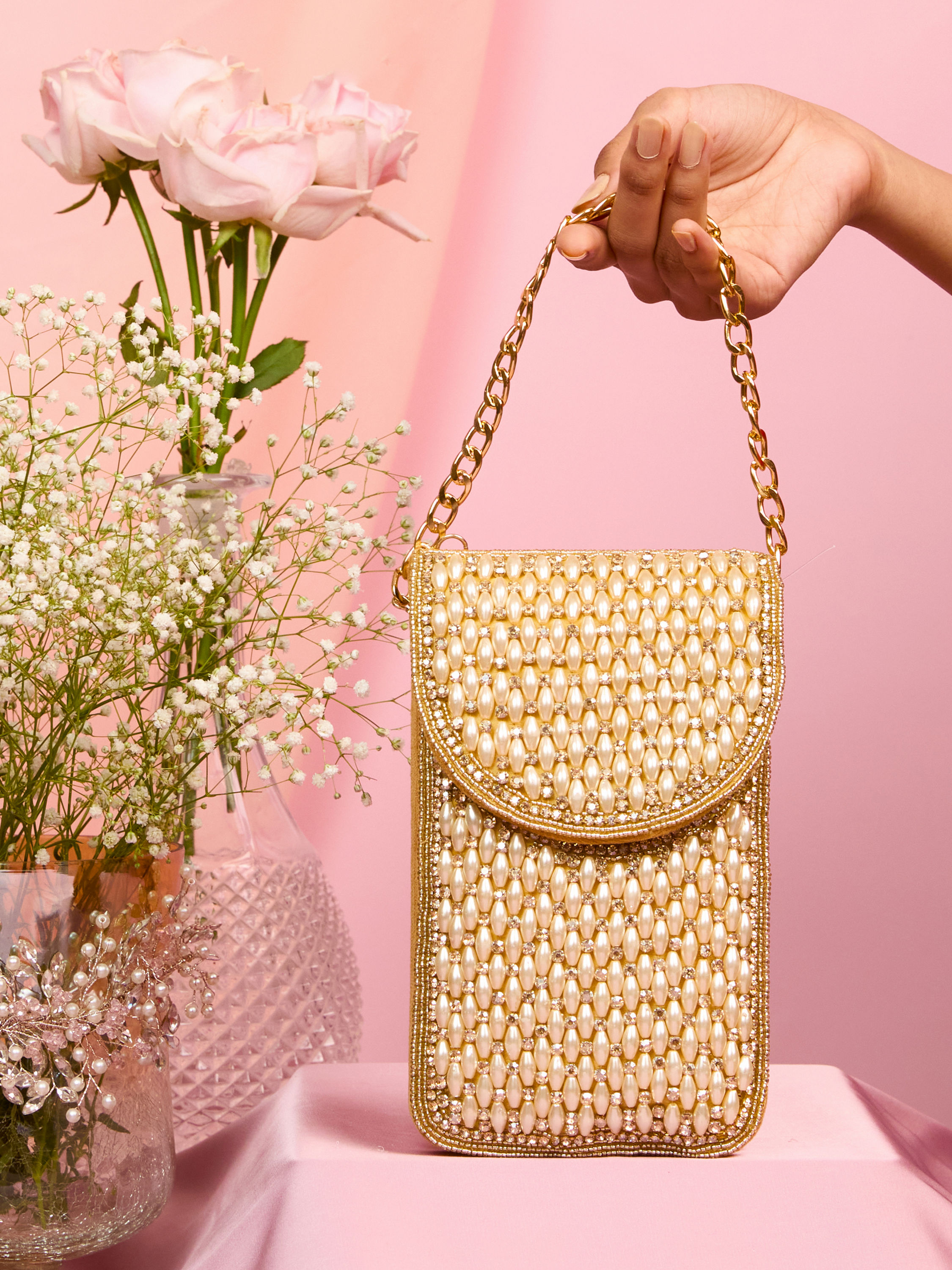Mohey Women Velvety Beige Clutch Bag