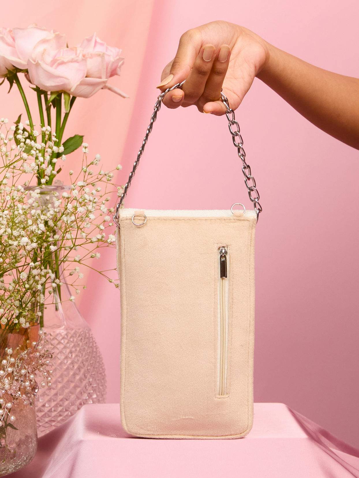Mohey Women Velvety Cream Clutch Bag