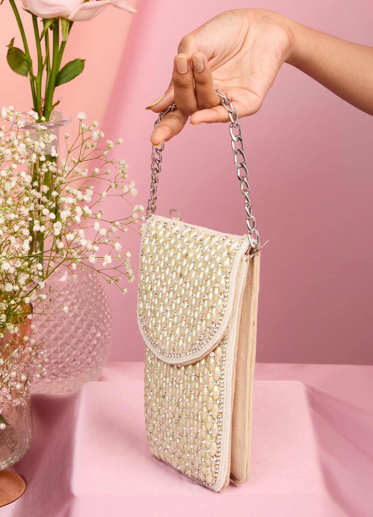Mohey Women Velvety Cream Clutch Bag