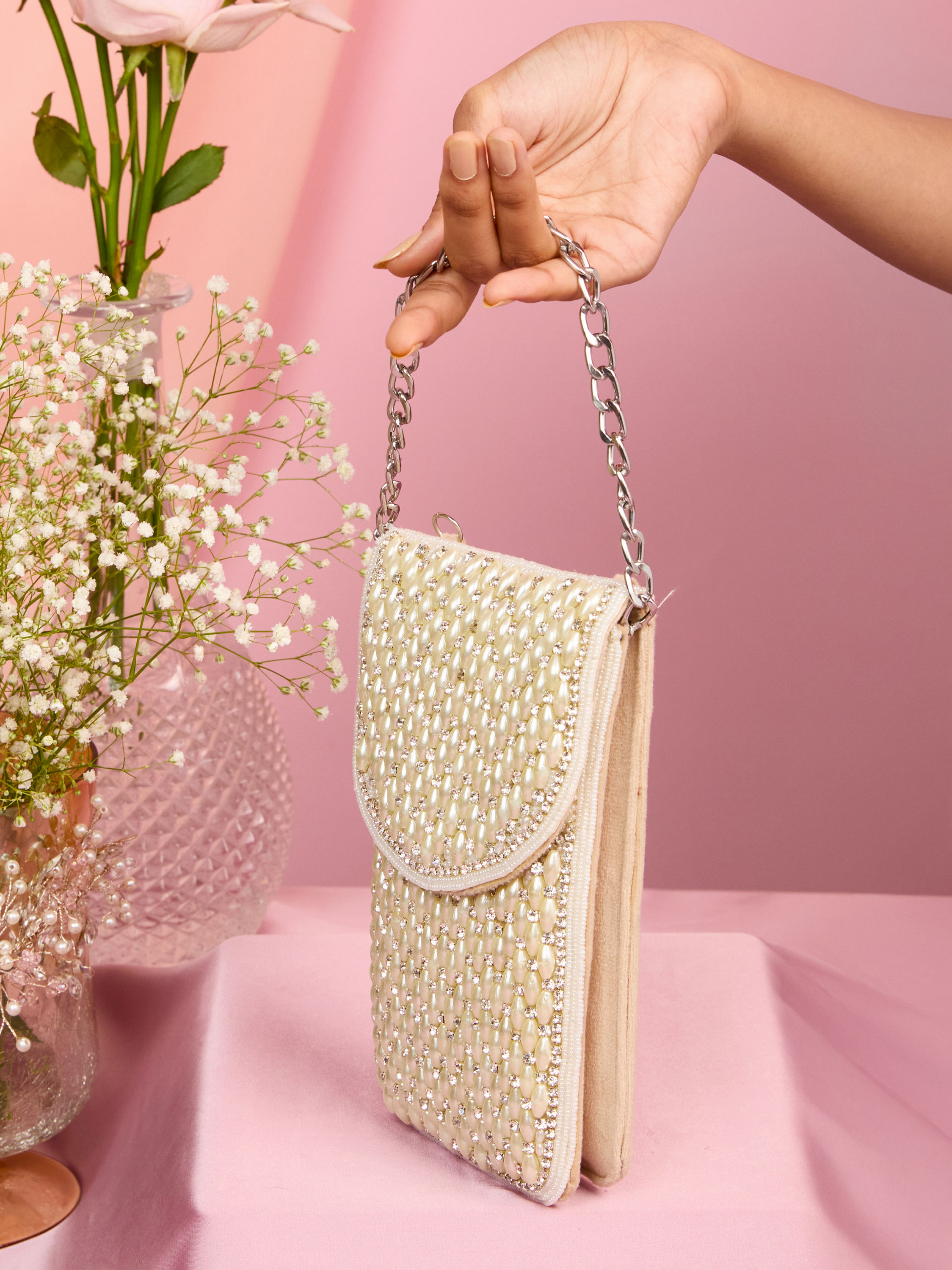 Mohey Women Velvety Cream Clutch Bag