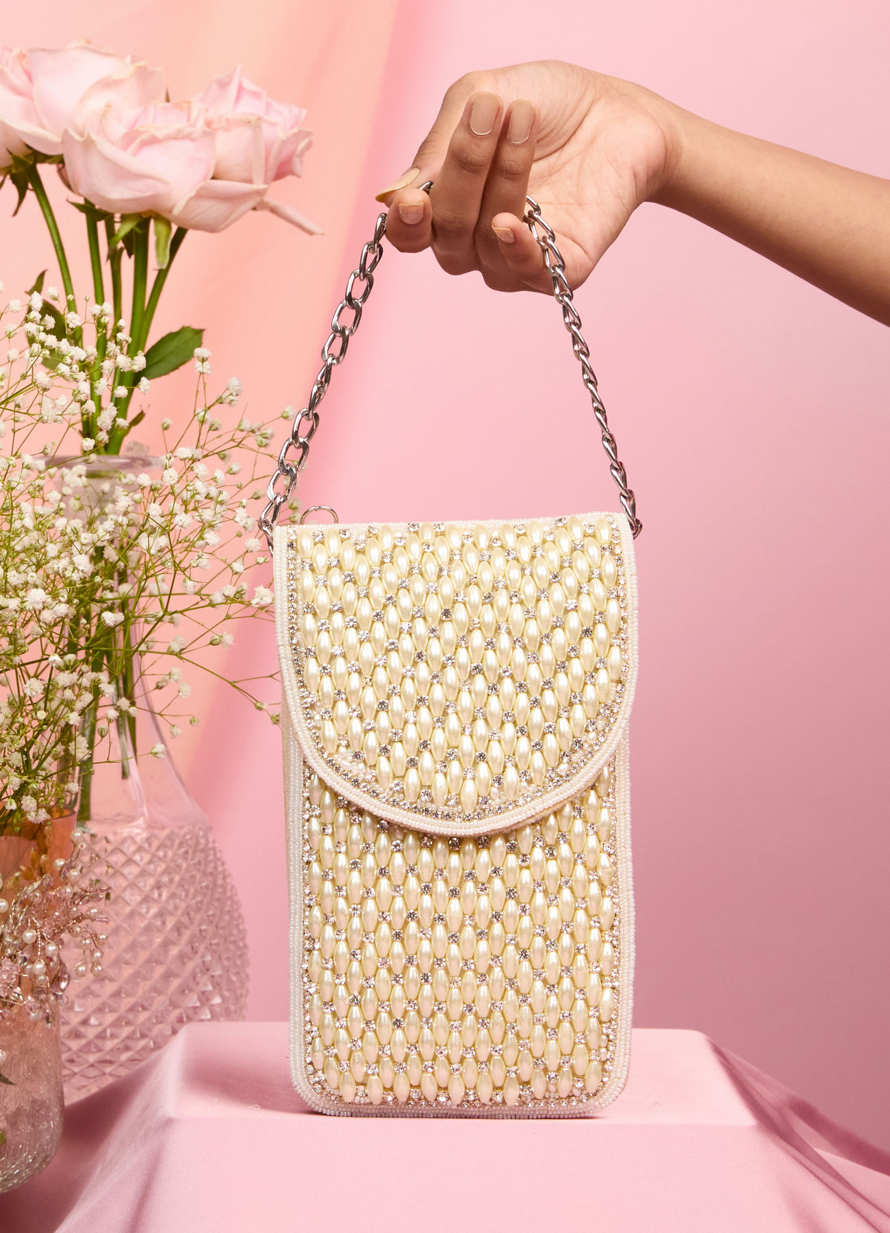Mohey Women Velvety Cream Clutch Bag