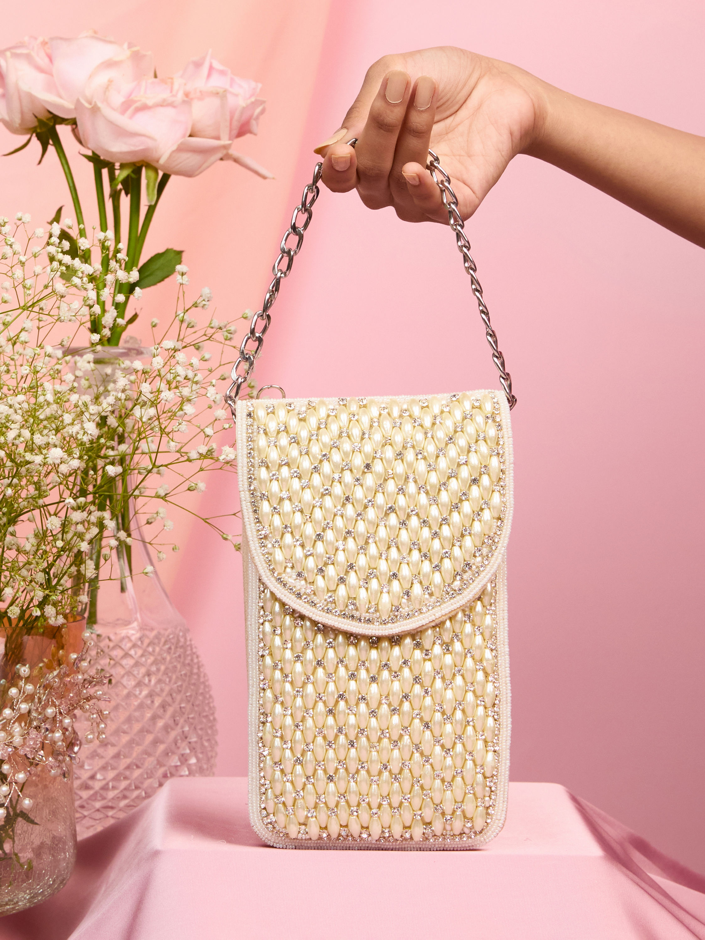 Mohey Women Velvety Cream Clutch Bag