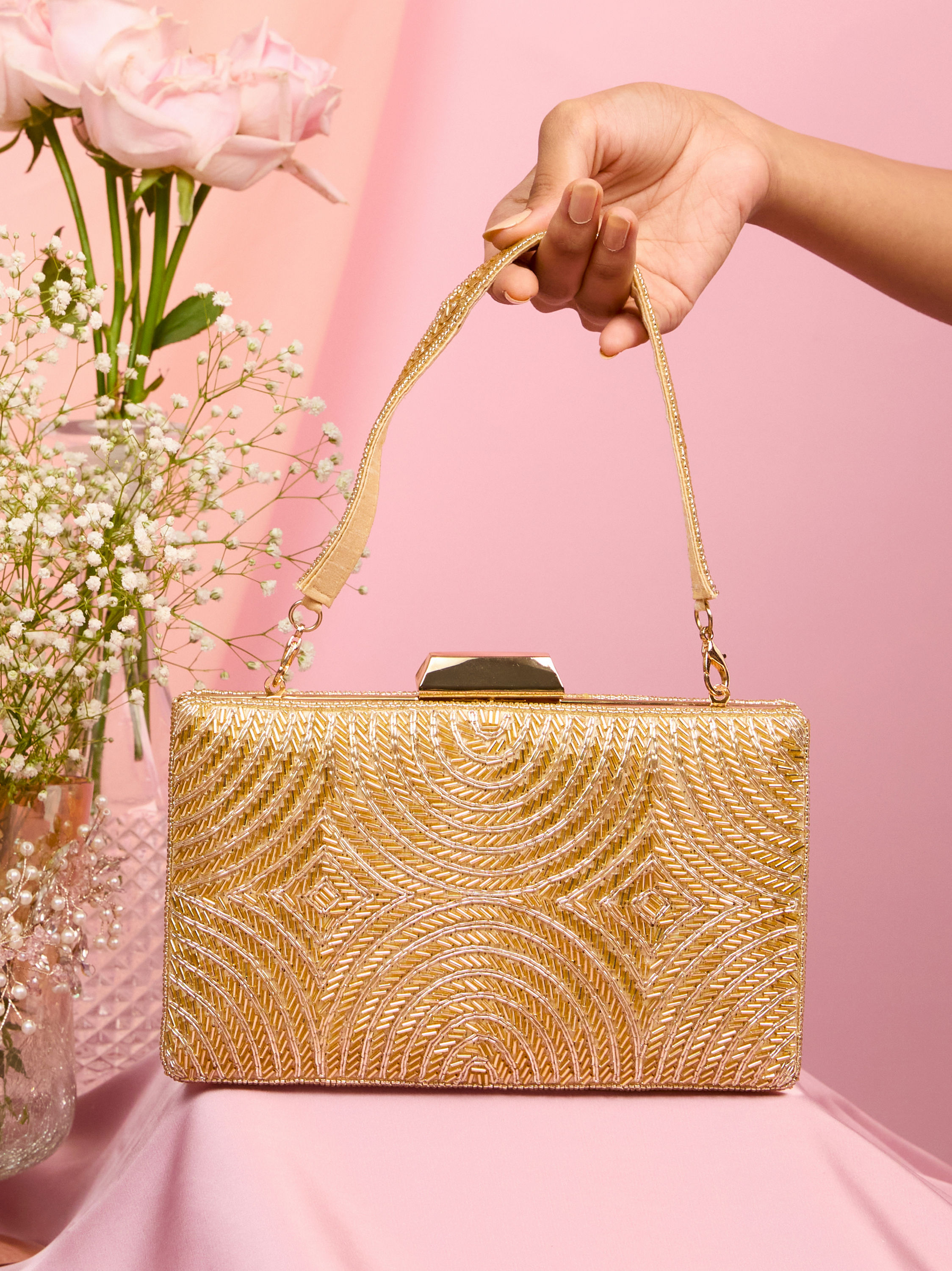 Mohey Women Golden Glamour Clutch Bag