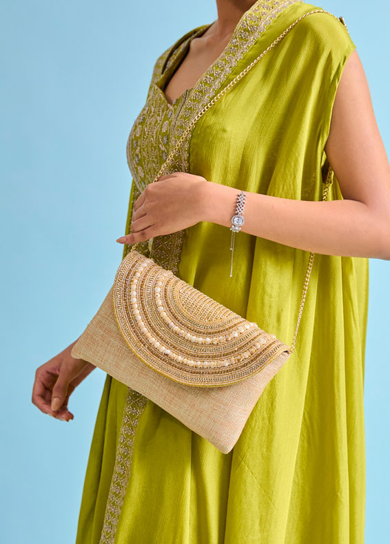 Mohey Women Beige Jute Celebration Bag