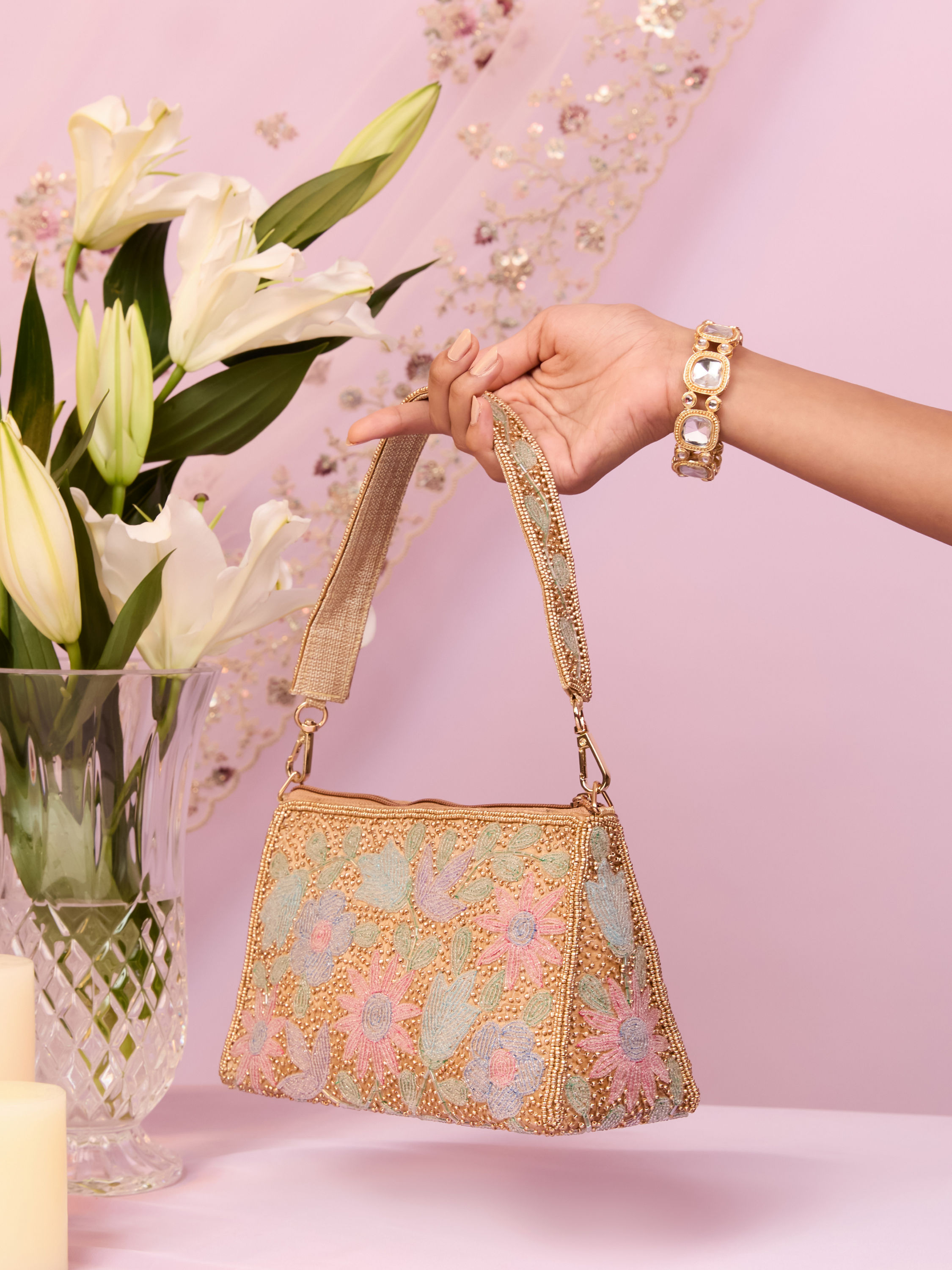 Mohey Women Beige Art Silk Top Handle Bag