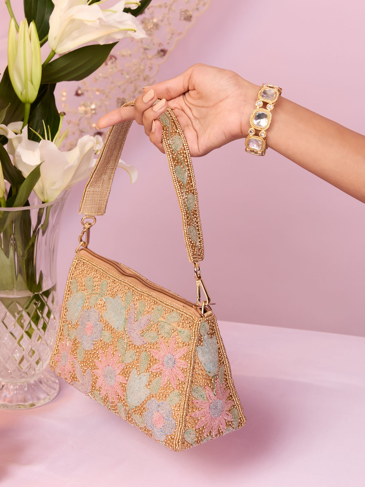Mohey Women Beige Art Silk Top Handle Bag