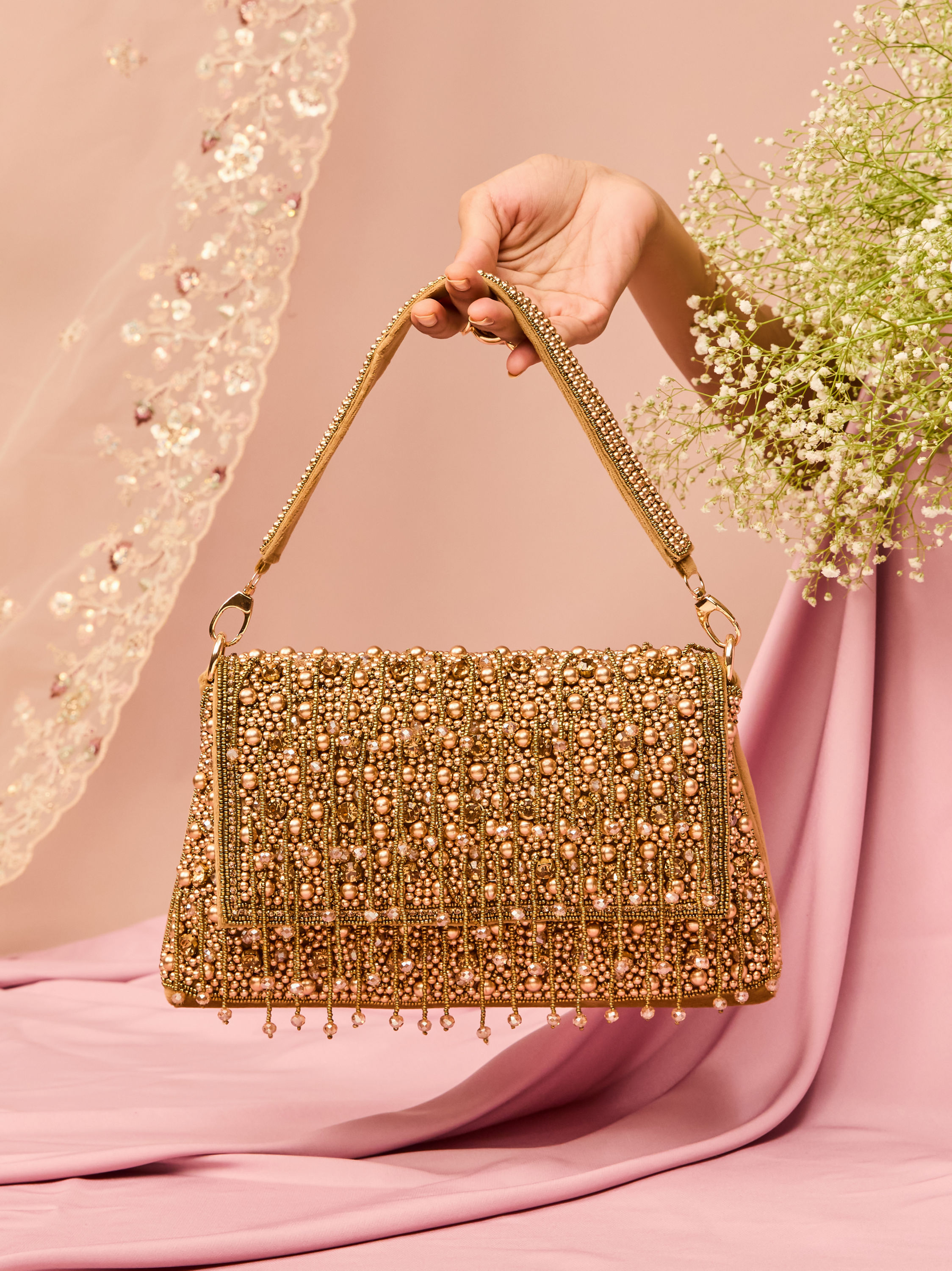 Mohey Women Velvety Gold Festal Bag