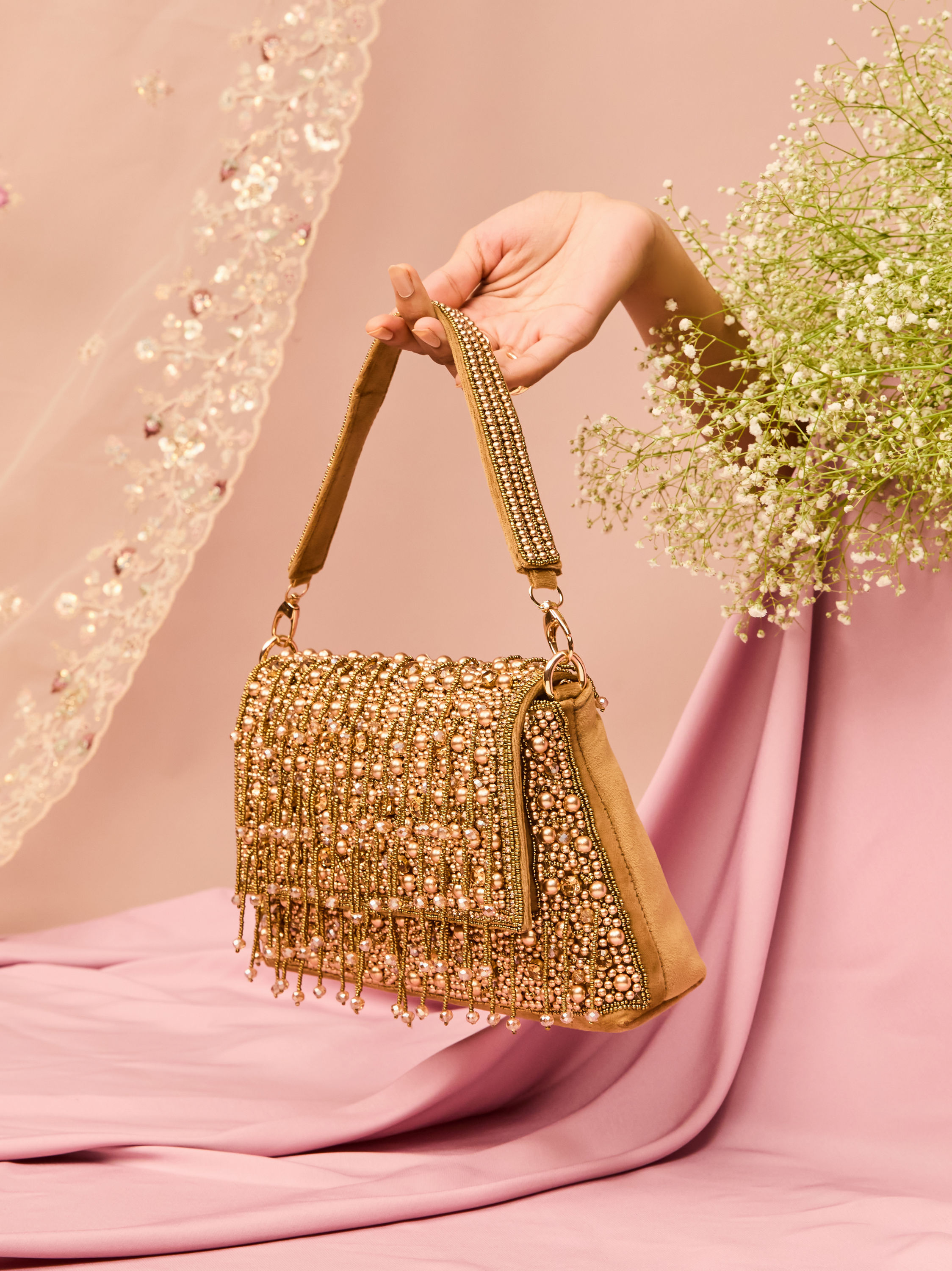Mohey Women Velvety Gold Festal Bag