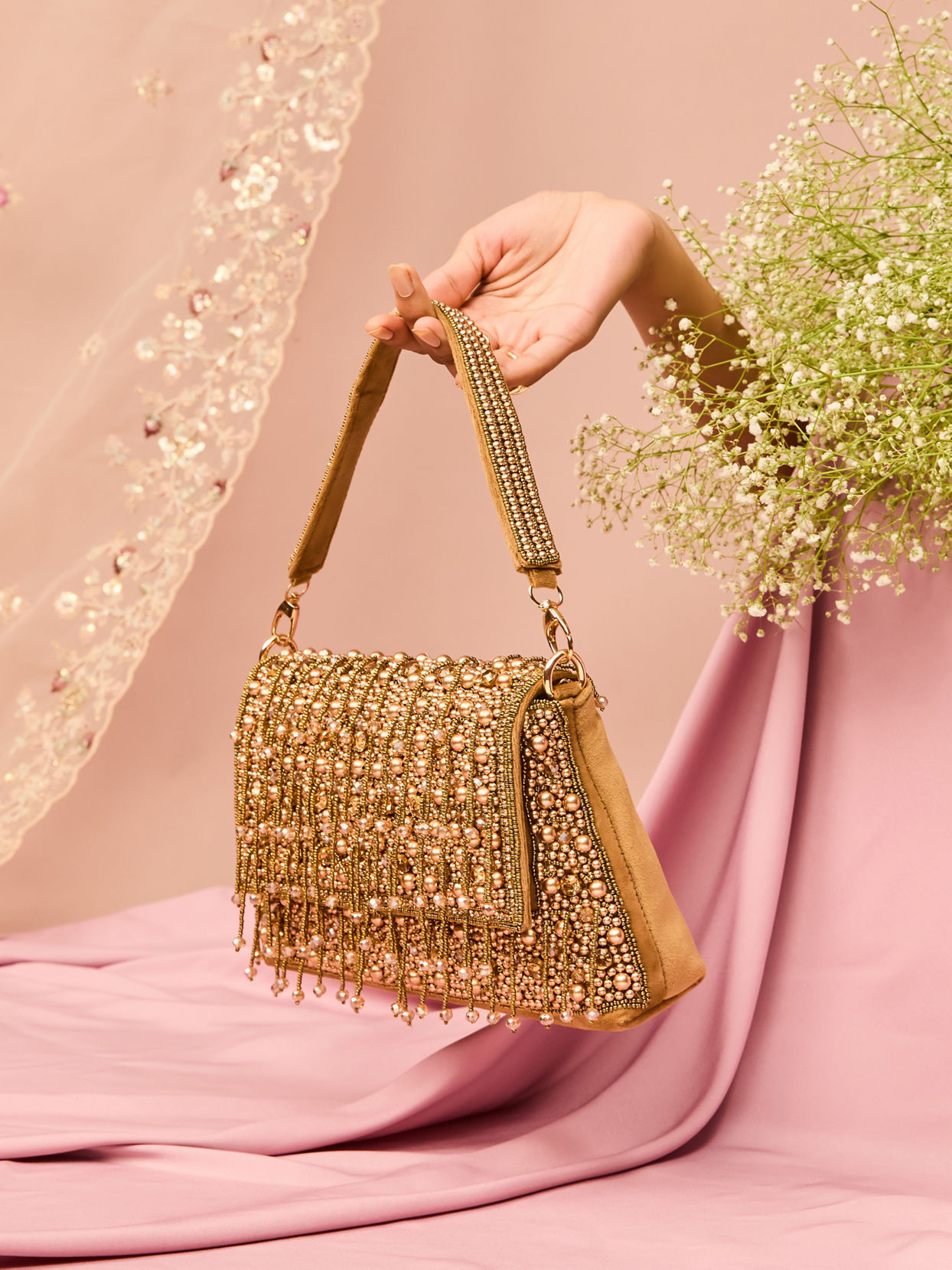 Mohey Women Velvety Gold Festal Bag