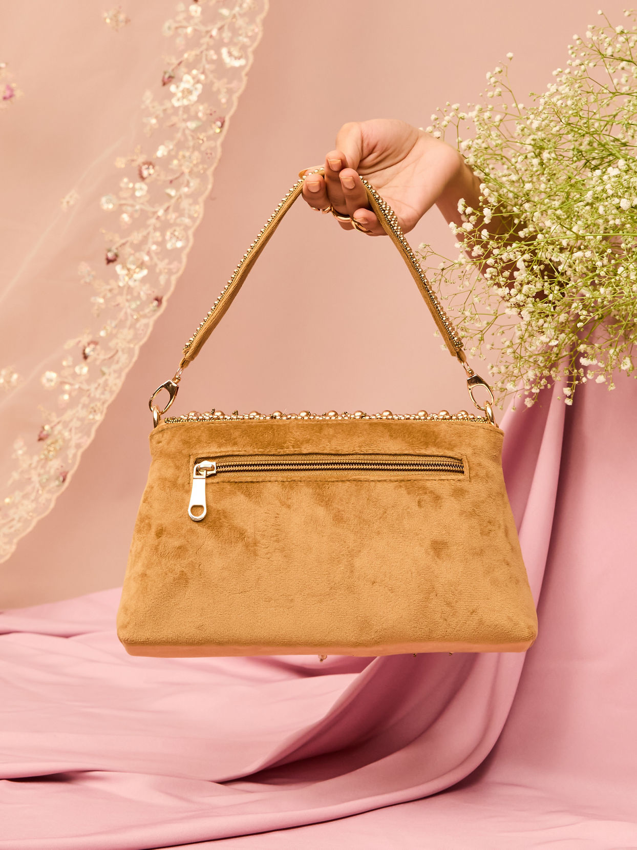 Mohey Women Velvety Gold Festal Bag