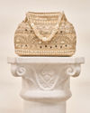 Mohey Women Cream Silk Bag with Mirror and Moti Work
