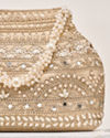 Mohey Women Cream Silk Bag with Mirror and Moti Work