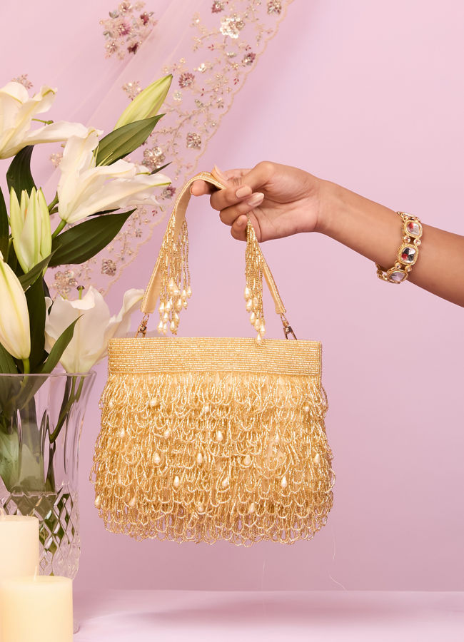 Mohey Women Gold Art Silk Bag