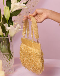 Mohey Women Gold Art Silk Bag
