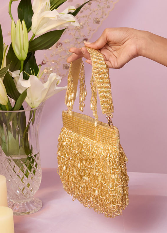 Mohey Women Gold Art Silk Bag