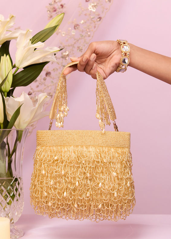 Mohey Women Gold Art Silk Bag