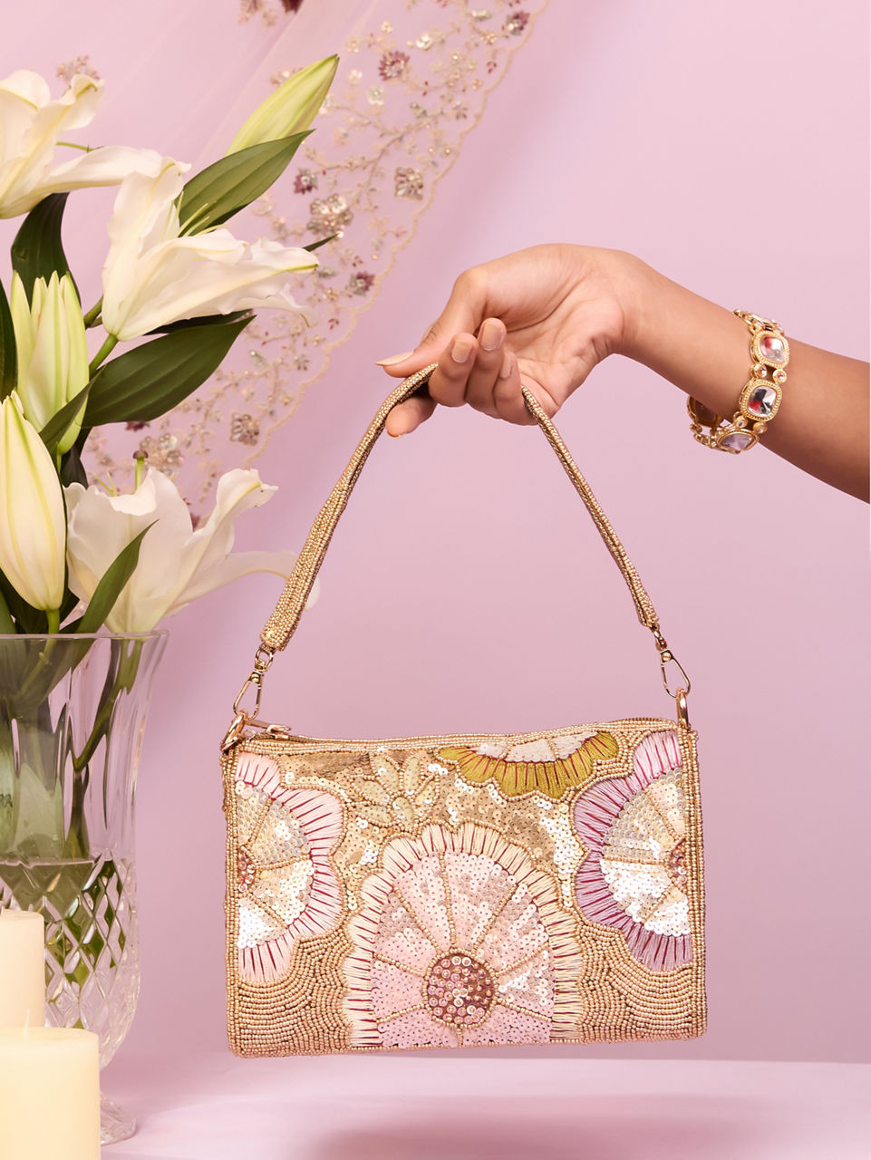 Mohey Women Velvet Embellished Fawn Bag