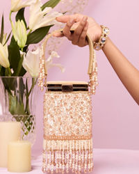 Mohey Women Cream Art Silk Top Handle Bag