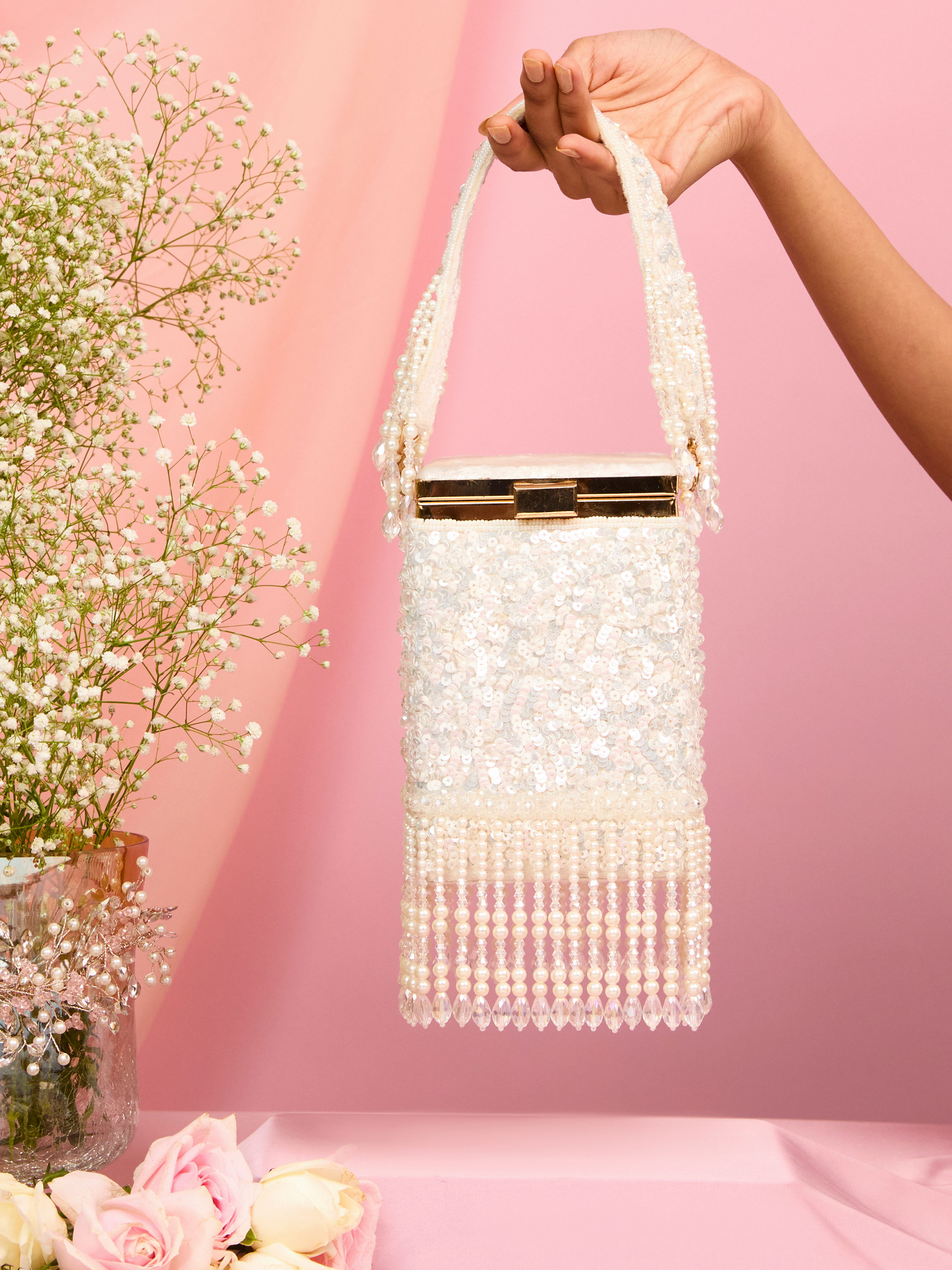 Mohey Women White Velvet Elegance Bag