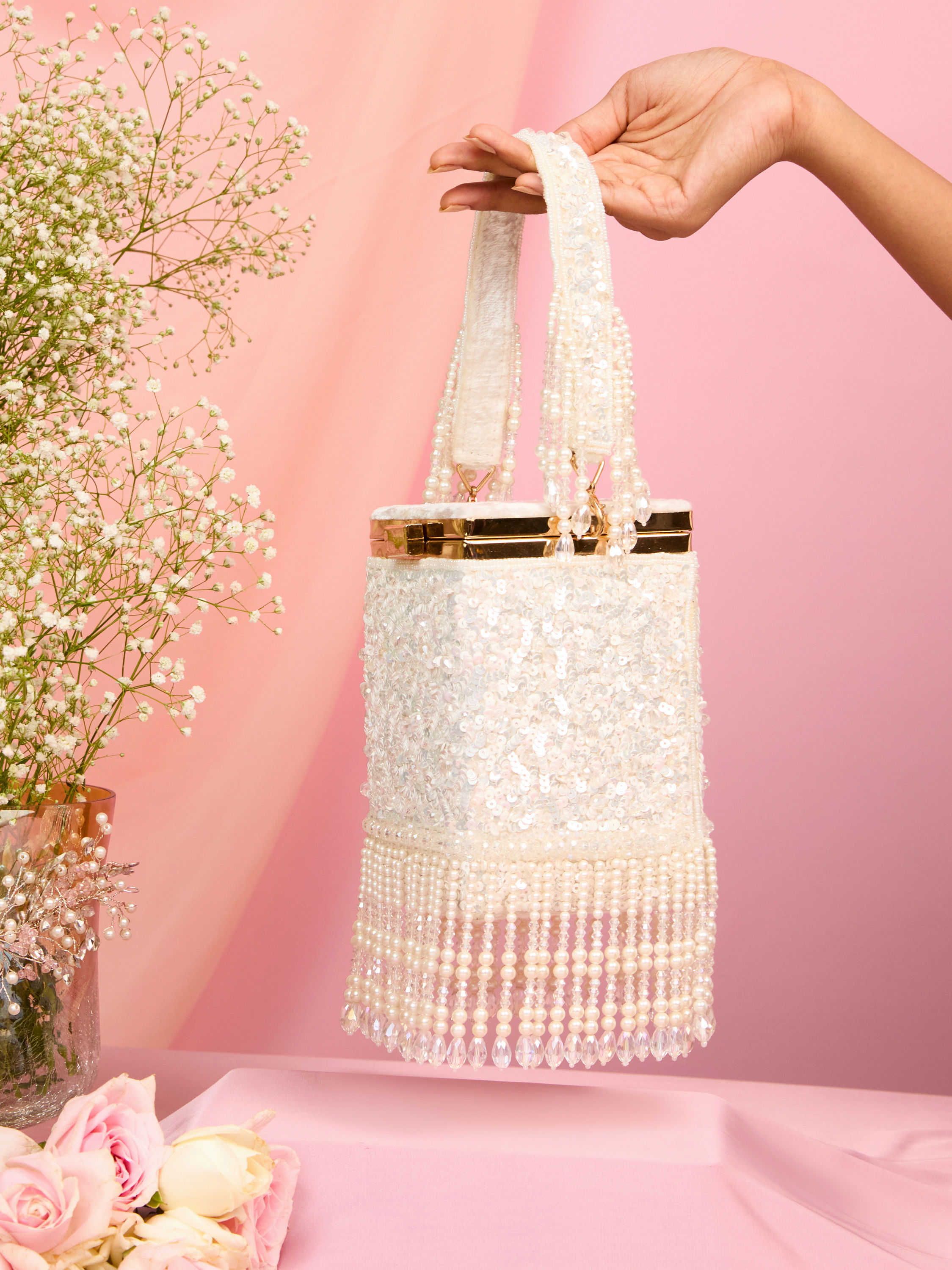 Mohey Women White Velvet Elegance Bag