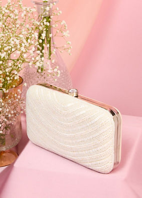 Mohey Women Lustrous White Festive Clutch Bag
