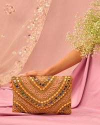 Mohey Women Gajree Pink Art Silk Envelop Bag