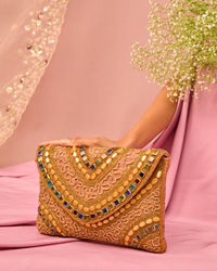 Mohey Women Gajree Pink Art Silk Envelop Bag