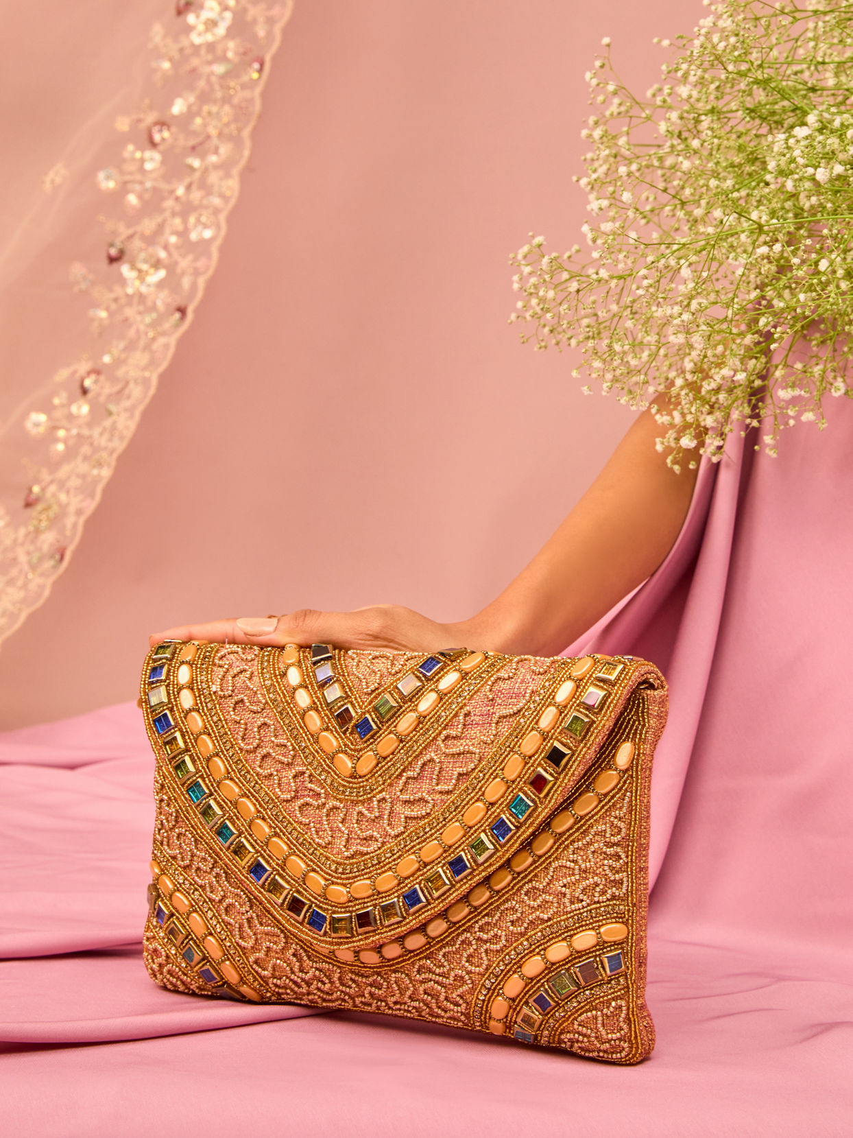 Mohey Women Gajree Pink Envelop Bag