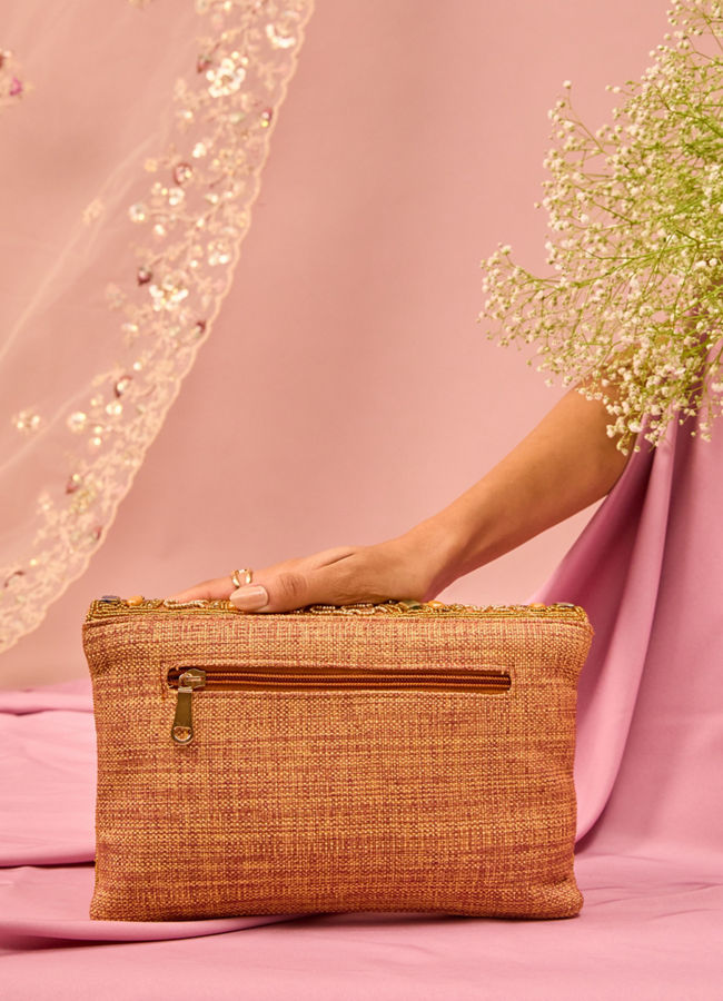 Mohey Women Gajree Pink Art Silk Envelop Bag