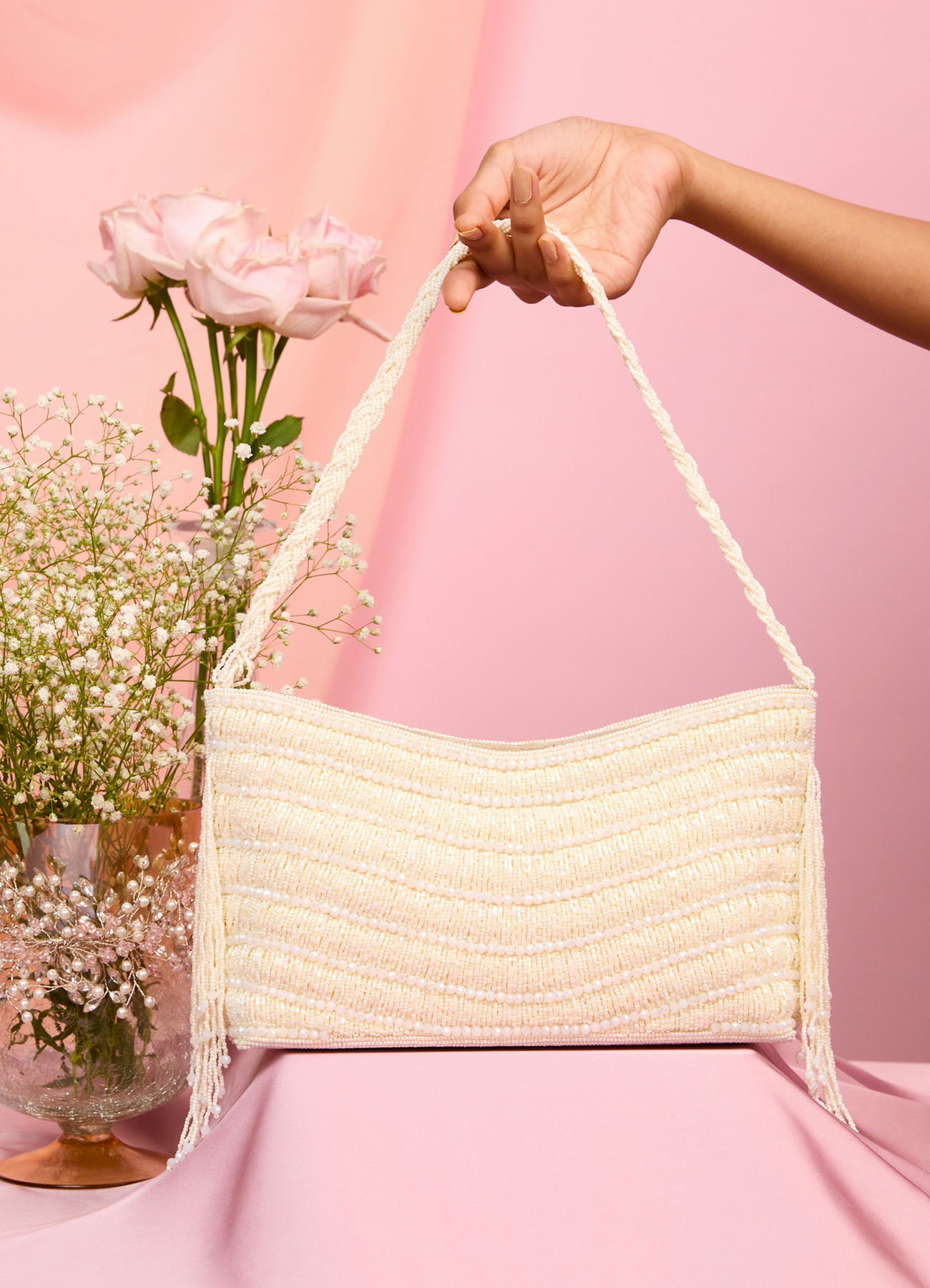 Mohey Women Elegant Cream Art Silk Bag