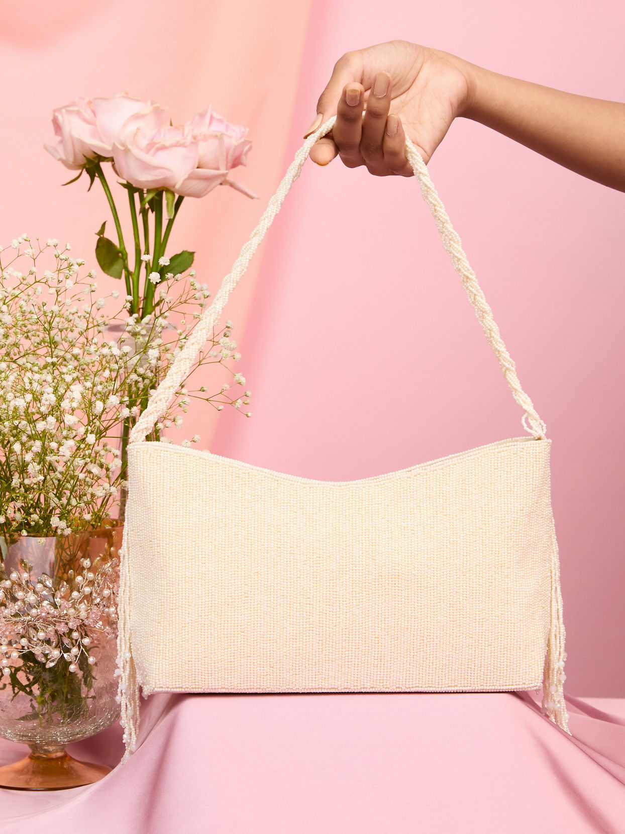 Mohey Women Elegant Cream Art Silk Bag