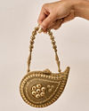 Mohey Women Gold Metal Clutch Bag with Stone Work