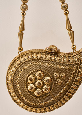 Mohey Women Gold Metal Clutch Bag with Stone Work