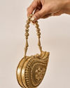 Mohey Women Gold Metal Clutch Bag with Stone Work